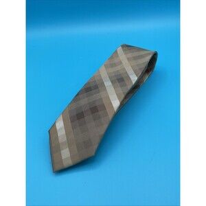 Calvin Klein Men's 100% Silk Tie. Gold Checked 2.5” By 58”